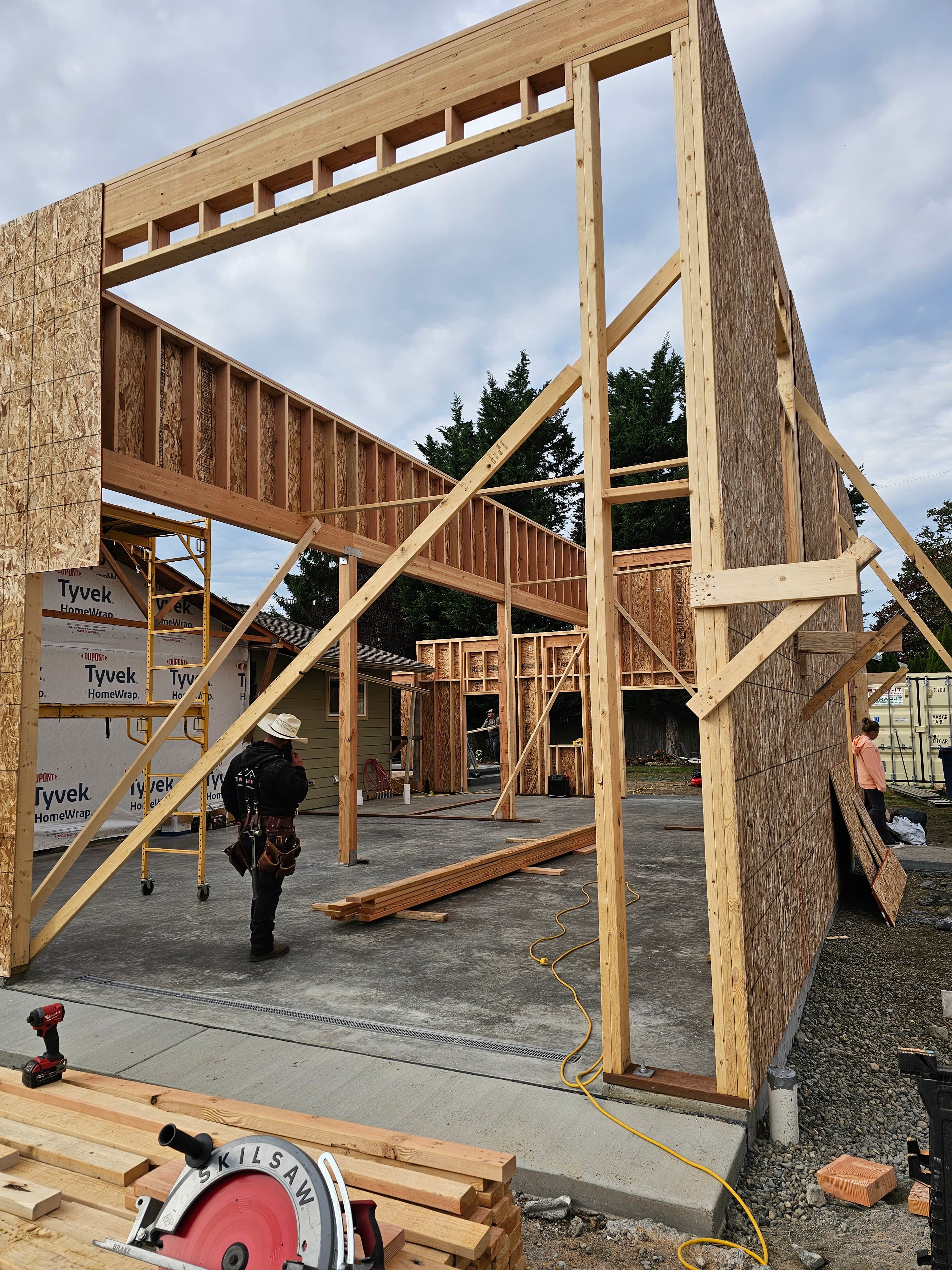 A custom home being framed and sheathed