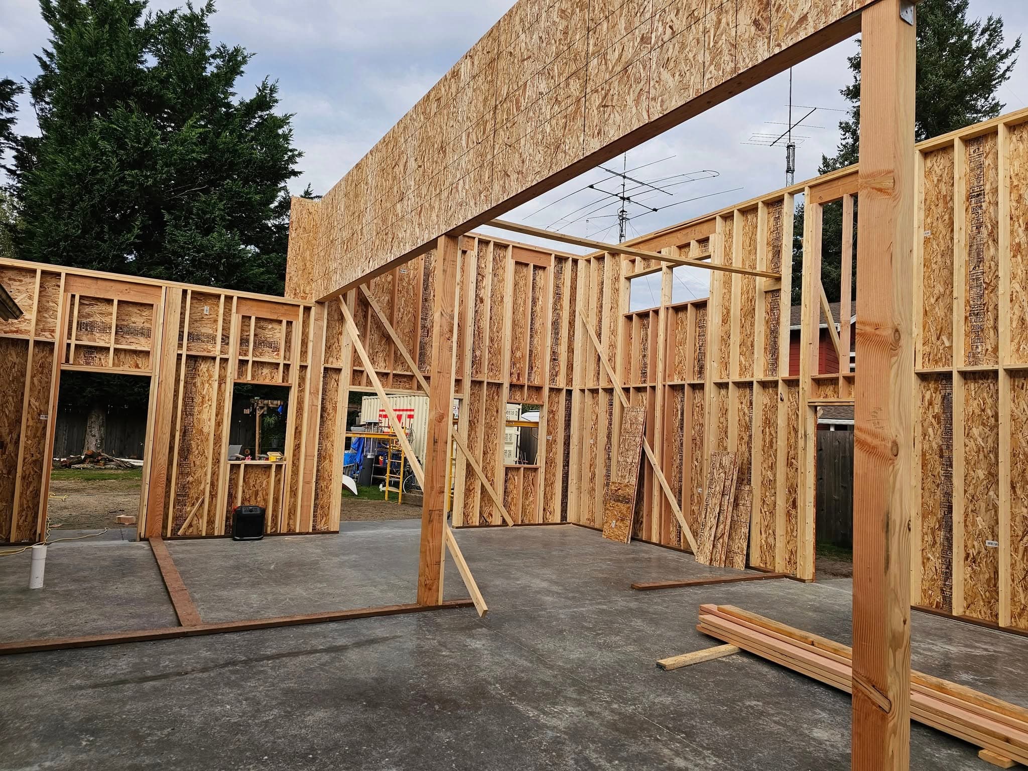 Custom home being framed and sheathed